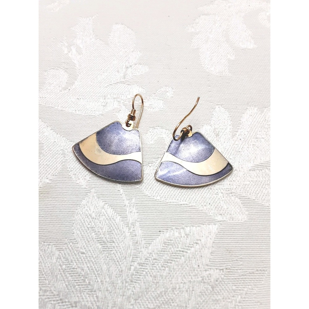 Laurel Burch Dangle Earrings Purple Gold Tone